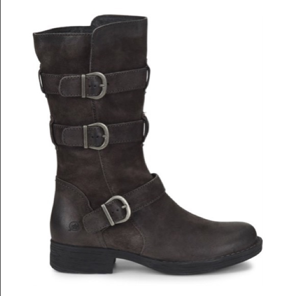 Born Shoes - Born Ivy asfalto distressed suede moto buckle mid calf boot